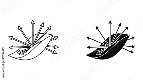 Reflection and Scattering Icon: Light Rays Diffuse from Surface