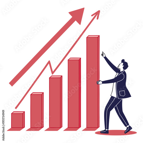Man pushing up a growing graph growth success