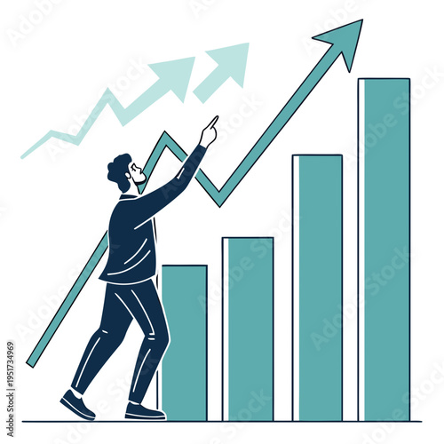 Man pointing at upward trend graph business finance