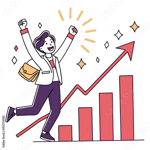 Woman celebrating success with graph business finance