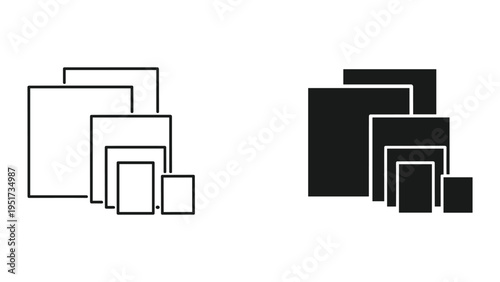 Set of Overlapping Rectangles and Squares in Outline and Solid Fill Styles