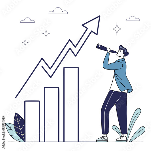 Woman looking through binoculars at graph business