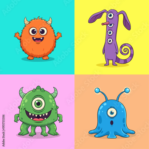 Colorful monster portraits showing different moods and funny personalities