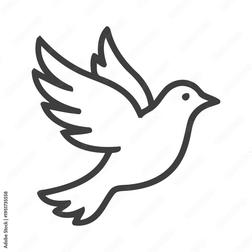 Obraz premium Flying bird line art icon minimalist dove silhouette for nature conservation and freedom concept vector