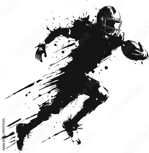 dynamic american football player sprinting with ball in motion sports action, movement, athletic energy