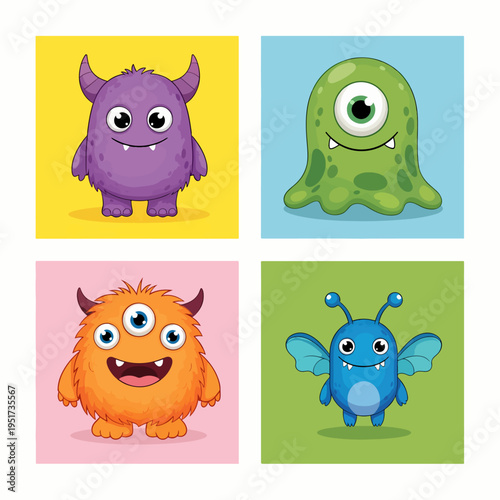 Playful monster set perfect for stickers posters or kids designs