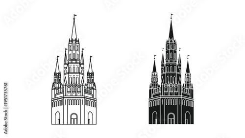 Gothic Cathedral Building Silhouette Icon Outline Vector Art