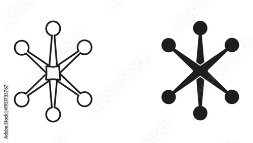 Starburst Icon Set: Outline and Solid Fill, Radial Network Connection Symbol