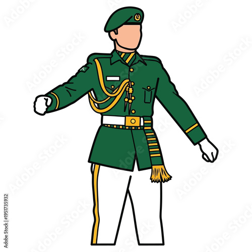 Pakistan army officer in green ceremonial uniform with white trousers and military medals