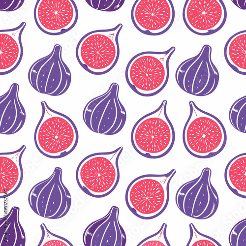 Seamless pattern featuring purple figs and red centered sliced figs