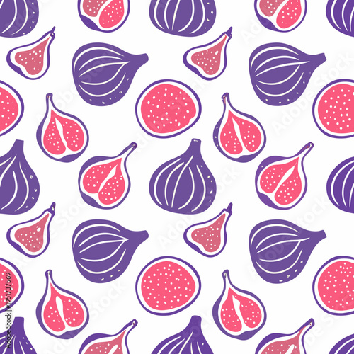 Seamless pattern of colorful figs in purple and red tones