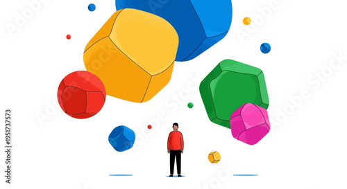 Visionary entrepreneur navigating complex data structures and scalable business solutions in a modern flat vector style