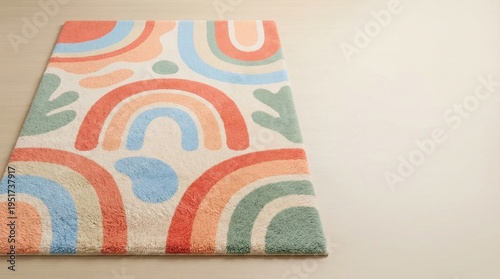 Stylish Artistic Rug with Rainbow and Floral Patterns in a Modern Living Room Decor