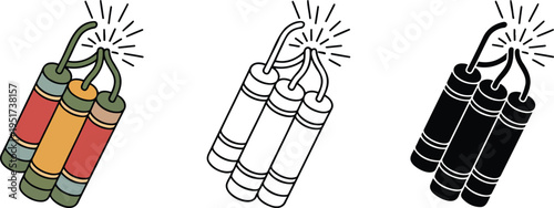 Bomb Dynamite silhouette & Outline and illustration set isolated on transparent background