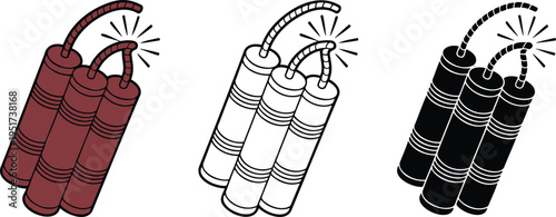 Bomb Dynamite silhouette & Outline and illustration set isolated on transparent background