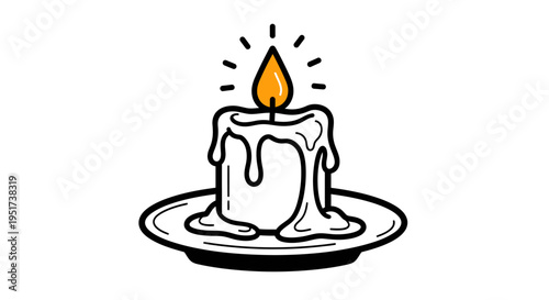 Illustration of a melting candle on a plate with a flame burning brightly on top