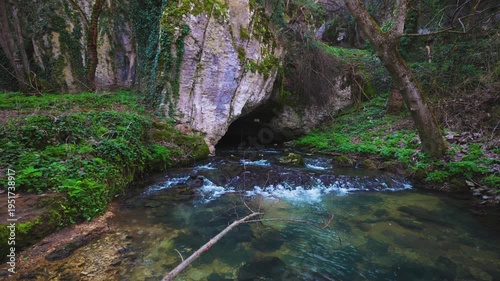 the source of one of the Krushuna Waterfalls in Bulgaria during March