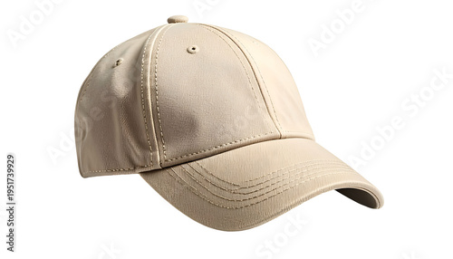 Studio shot of a light tan baseball cap against a black background