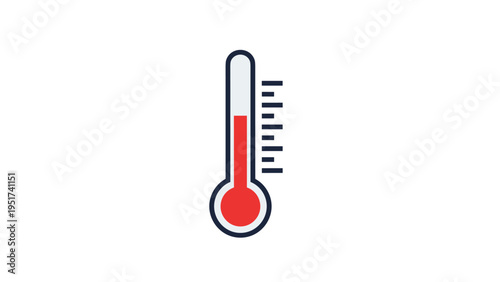 Vertical thermometer icon shows a rising red mercury level to indicate high temperature for weather reports or medical fever measurement.