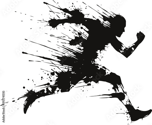 dynamic silhouette of a running athlete with motion splash effect, sport and fitness concept