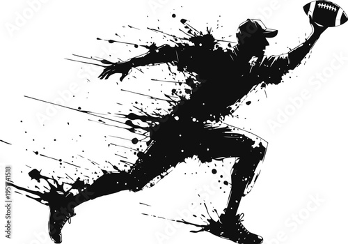 Dynamic american football player silhouette catching ball with energy splash effect