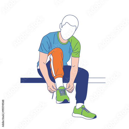 Man Tying Shoelaces on Running Shoes, Getting Ready for Workout