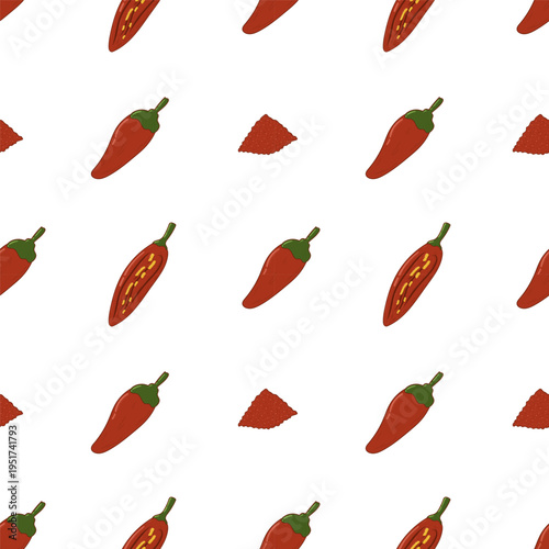 hand drawn chilli pepper seamless pattern, doodle chilli pattern background