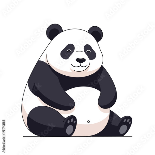 Cute cartoon panda bear sitting happily, isolated on white background, adorable animal illustration