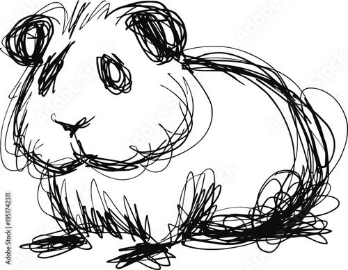 sketch of a guinea pig with messy lines and playful doodle illustration