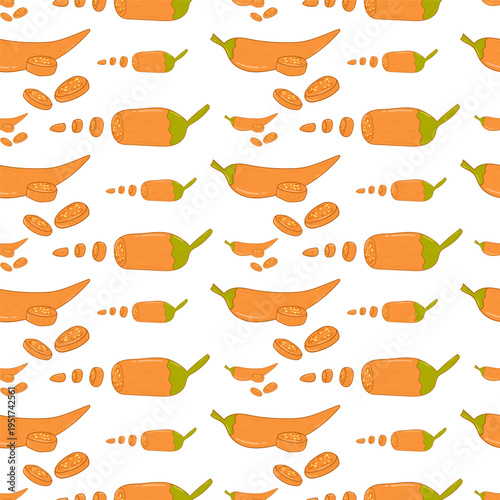 hand drawn chilli pepper seamless pattern, doodle chilli pattern background