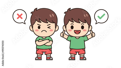 boy showing failure and success emotions flat design vector illustration