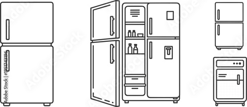 Refrigerators and Freezers Icons Set with Various Models for Household Appliances and Kitchen Use