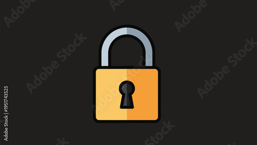 Secure padlock icon in yellow and silver is set against a black background to symbolize data protection privacy and digital security.
