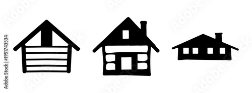 Vector illustration of simple house icon set, home silhouette, building drawing, real estate design