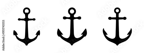 Three black anchor vector nautical symbol illustration for graphic design and decoration needs