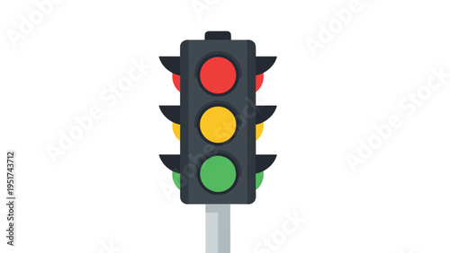 Standard traffic light icon showing red yellow and green signals for road safety transportation control and urban navigation on a white background.