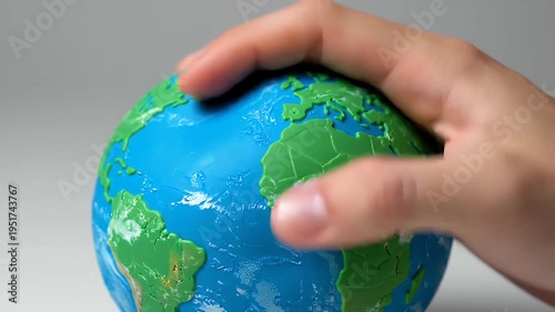 Hands Holding Textured Relief Earth Globe Model