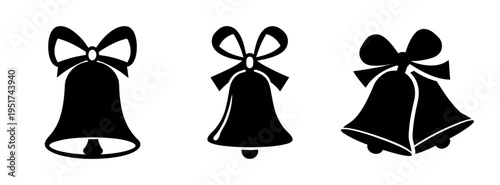 Vector christmas bells with bows holiday season decoration festive design silhouette svg clip art