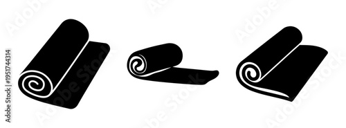 Black rolled yoga mat pilates mat exercise mat fitness mat gym mat workout mat floor mat icon set