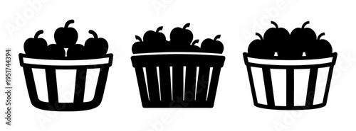 Illustration of buckets filled with fresh plums for fruit market and farm produce sales design