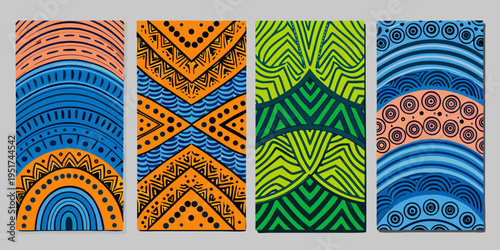 Four vibrant vertically oriented bookmark designs with intricate patterns
