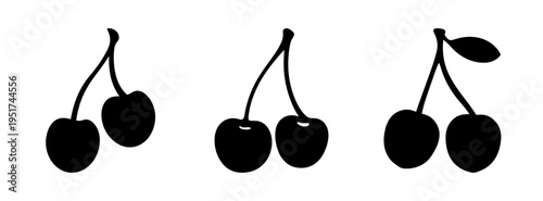 Black cherry clip art vector drawing illustration for summer fruit design and healthy eating