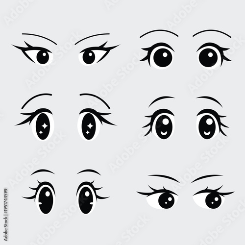 Eyes anime graphic for element, illustration, facial expression, emotion and emoji