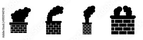 Chimney stacks vector illustration set with smoke effect for architectural design and heating system
