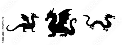 Dragon silhouette vector art featuring fantasy creatures for mythical design elements and clipart use