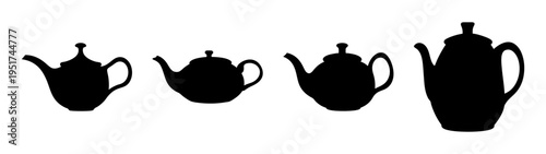 Four vintage teapots silhouette vector illustration for tea lovers and antique collectors design art