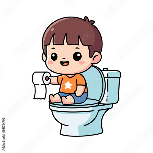 cute toddler potty training on toilet vector illustration flat design