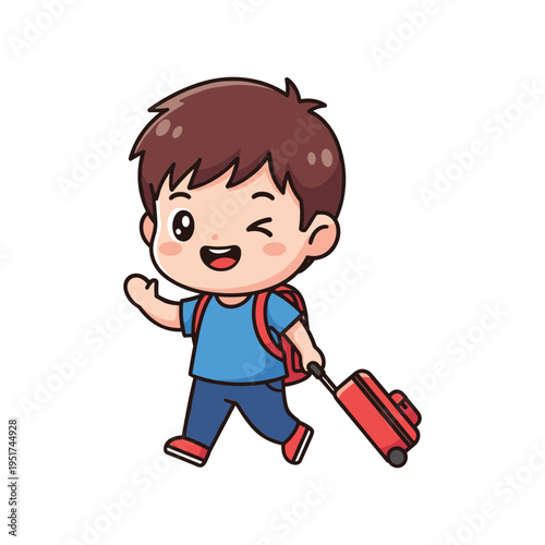 happy schoolboy walking with backpack and lunchbox vector illustration
