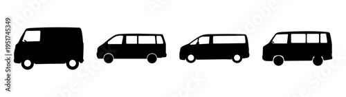 Black van silhouette vector art for graphic design projects and transportation illustrations online use