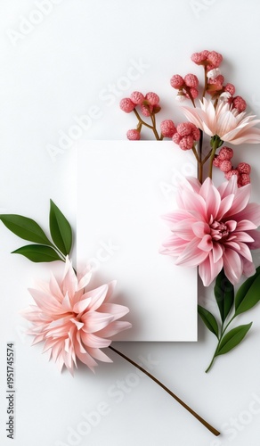 Blank Card with Pink Floral Arrangement